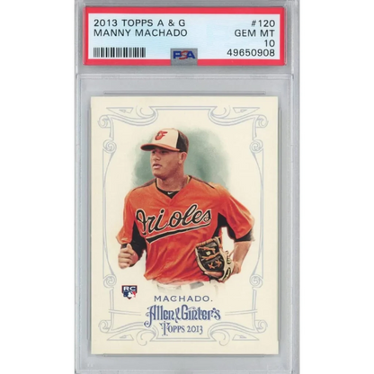 PSA graded Manny Machado 2013 Topps Allen & Ginter baseball card on display