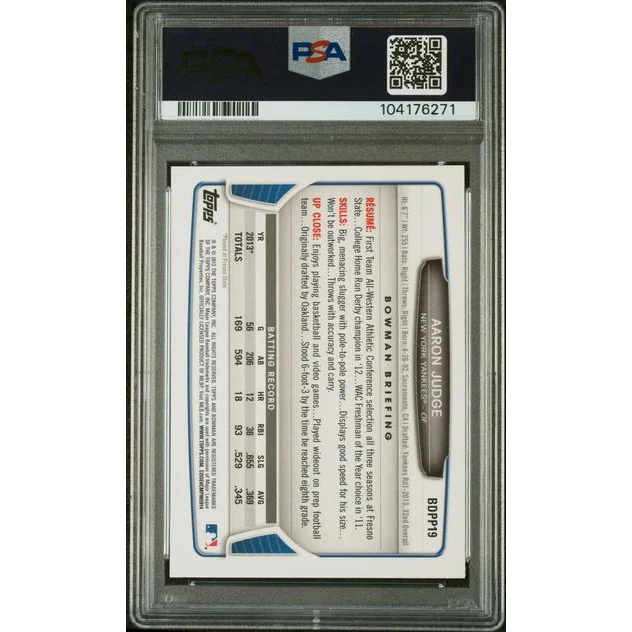 Graded 2013 Topps Bowman Aaron Judge Rookie PSA 9 MINT Card
