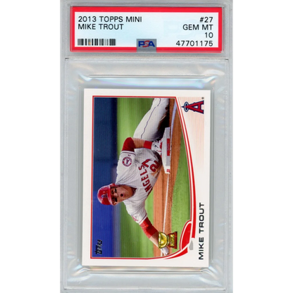 Graded 2013 Topps Mini Mike Trout baseball card in PSA case for collectors