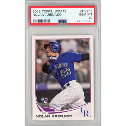 A graded 2013 Topps Update Nolan Arenado rookie card in PSA case ready to rock