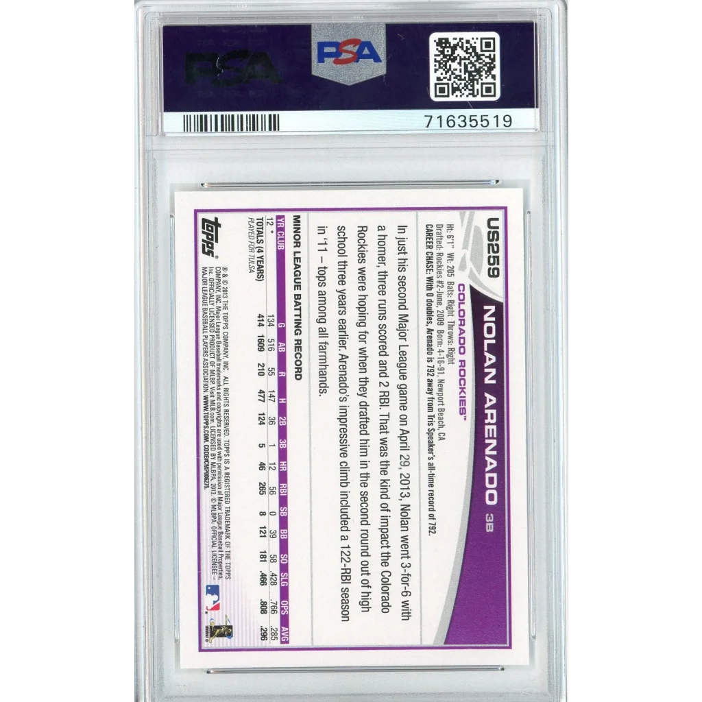 Nolan Arenado 2013 Topps rookie baseball card graded by PSA in protective case
