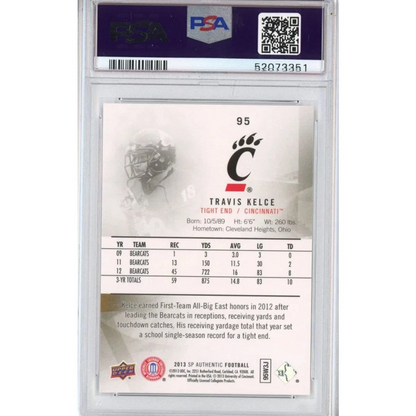 Graded 2013 Upper Deck UD SP Authentic Travis Kelce #95 Rookie RC Football Card PSA 10 Gem Mint | PSA 10 Gem Mint Graded Rookie Card | vintageantiquesgifts.com