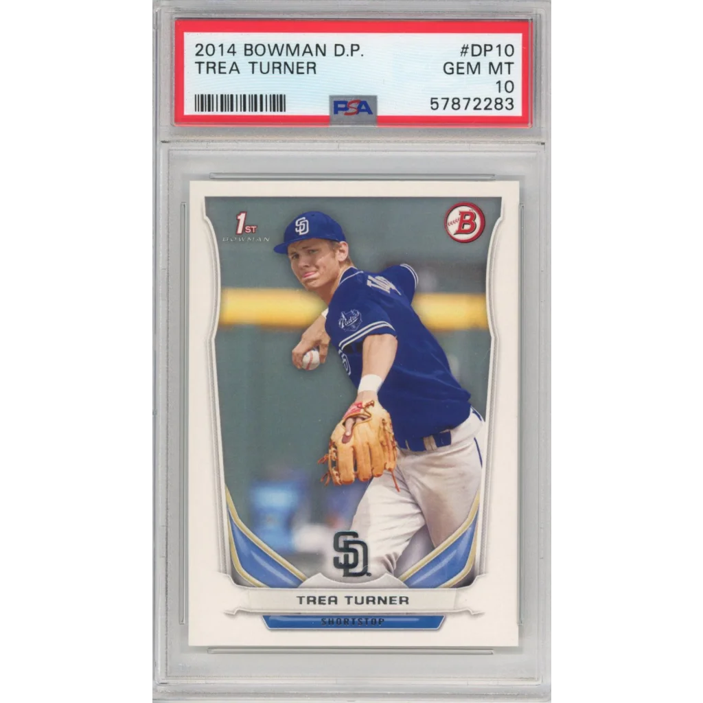 PSA graded 2014 Bowman Draft Trea Turner baseball card in the Masterpiece product