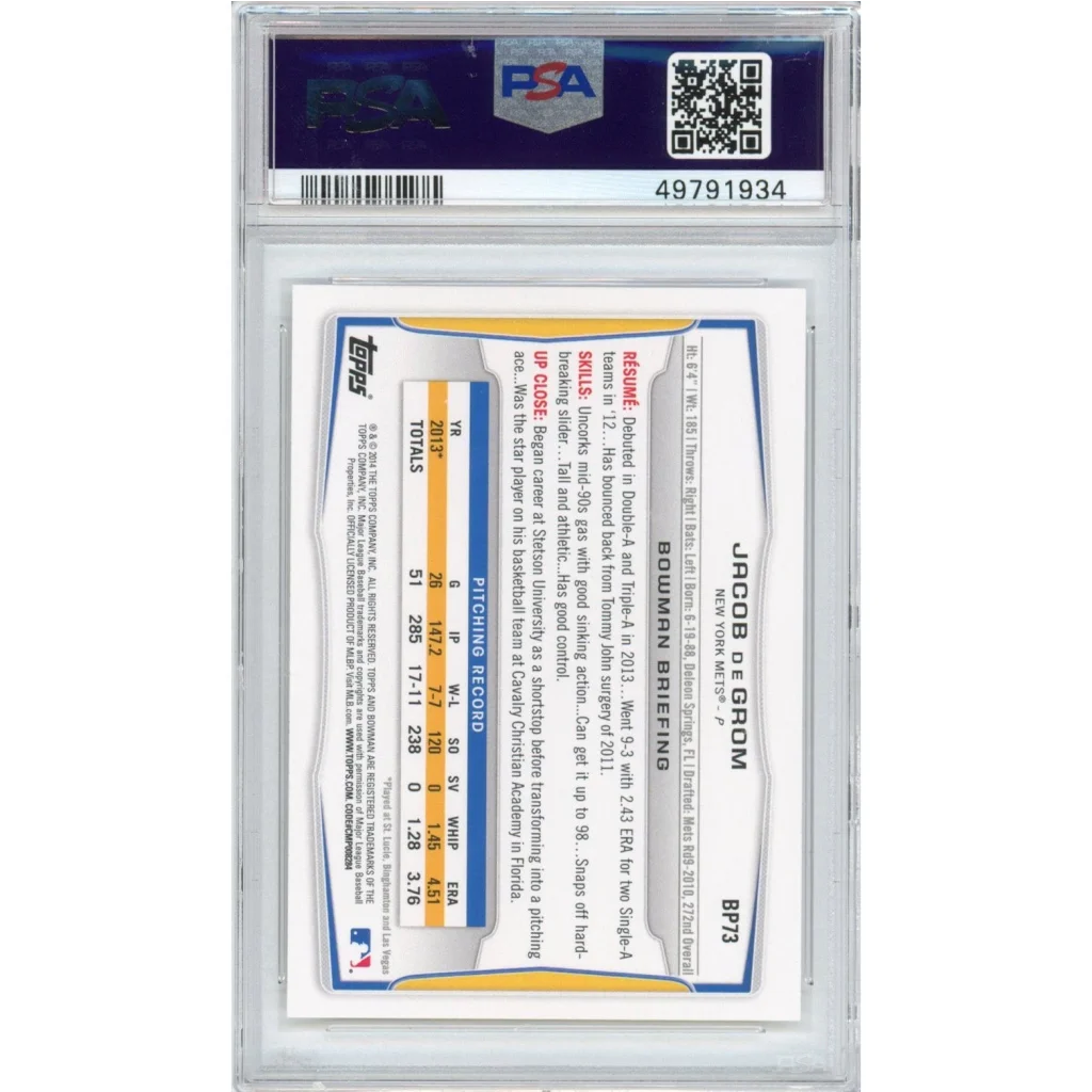 Graded 2014 Bowman Jacob deGrom Rookie Card PSA 10 Gem Mint
