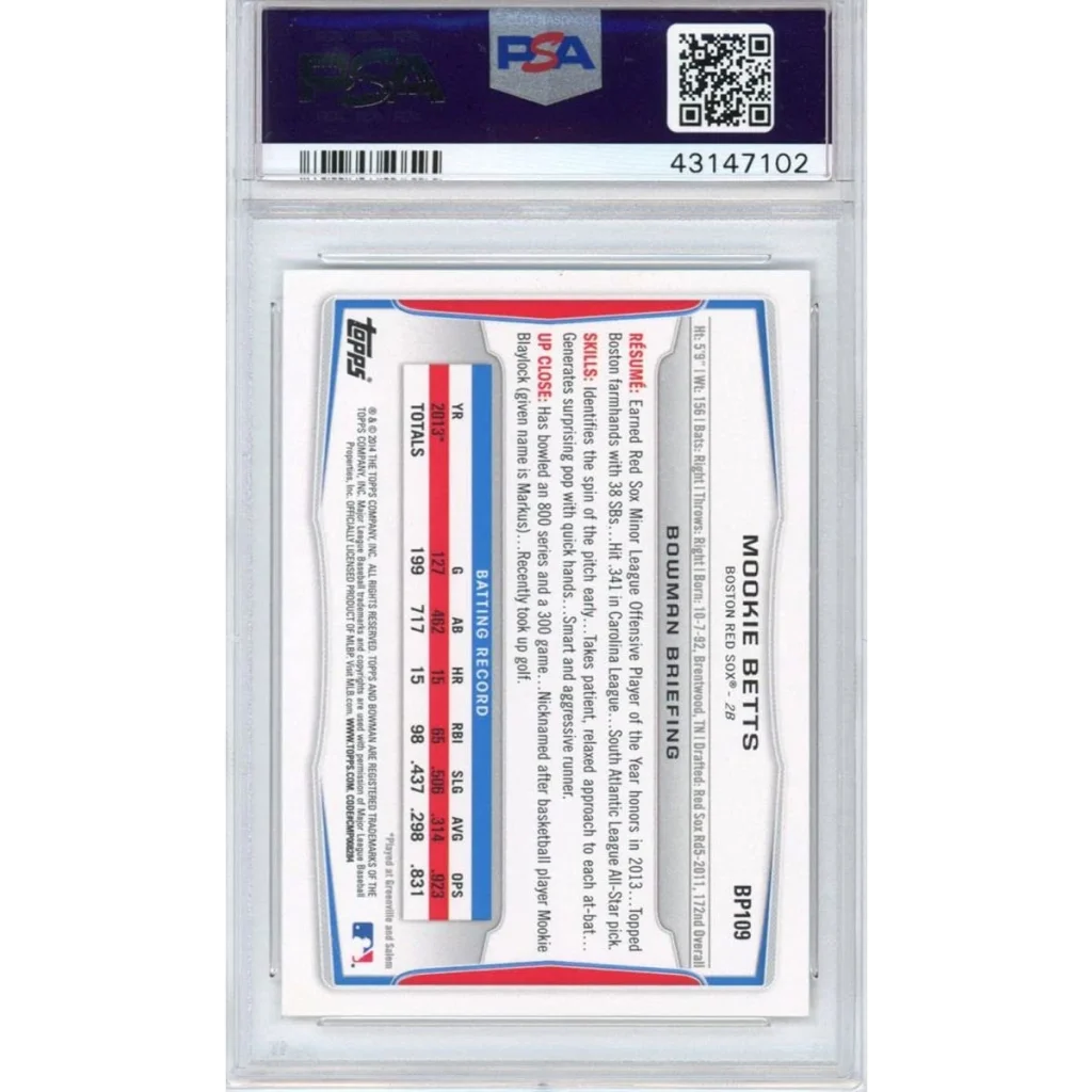 Graded 2014 Bowman Mookie Betts Rookie PSA 10 Gem Mint Card