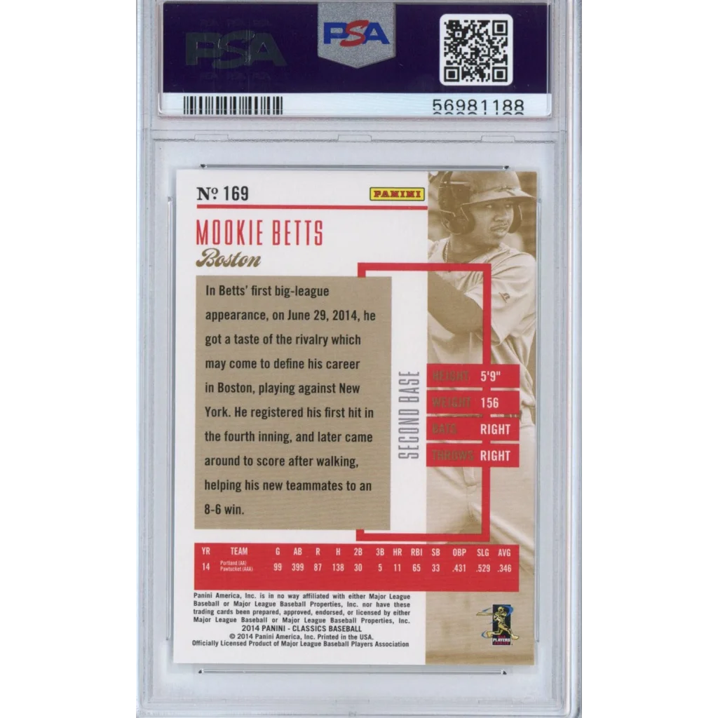 Graded PSA 10 gem mint 2014 Panini Classics Mookie Betts rookie RC card