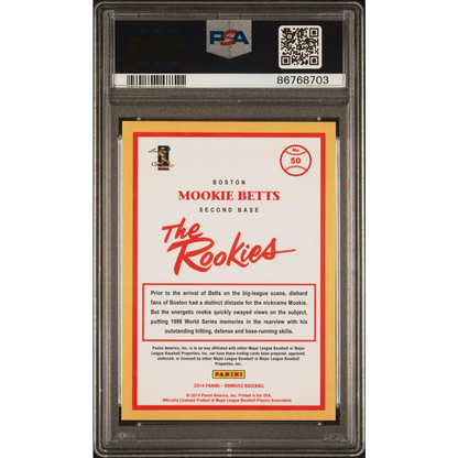Graded 2014 Panini Donruss Mookie Betts #50 The Rookies Rookie RC Baseball Card PSA 10 Gem Mint | PSA 10 Gem Mint Graded Rookie Card | vintageantiquesgifts.com