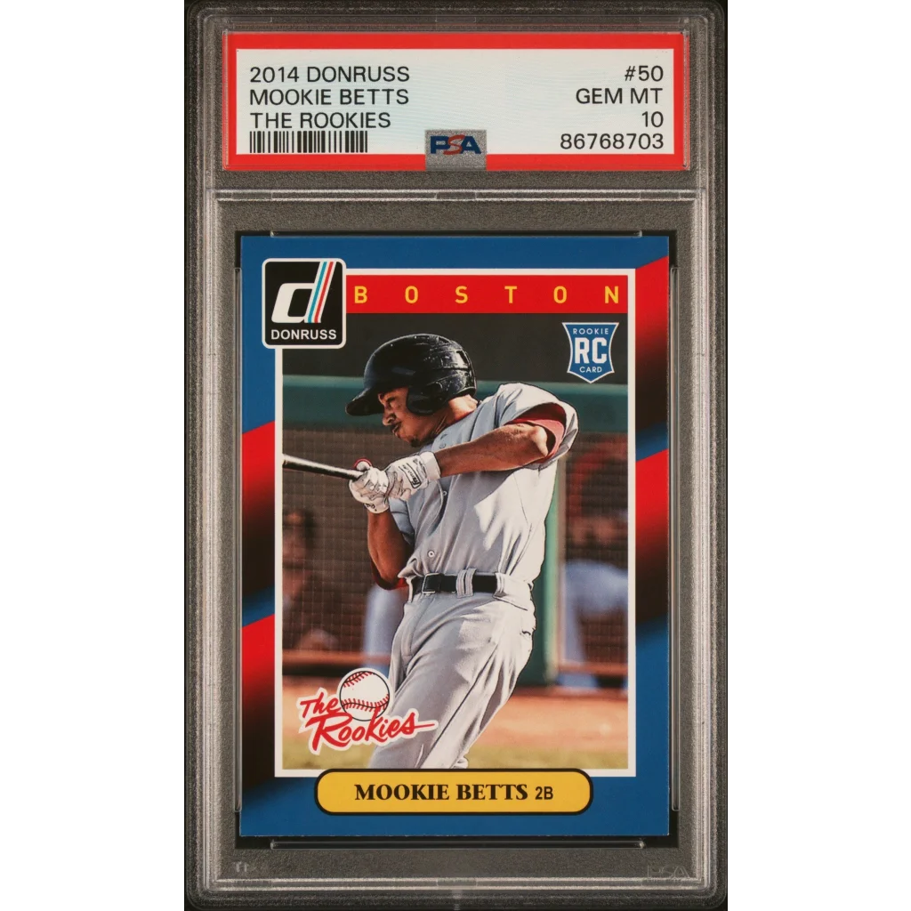Graded 2014 Panini Donruss Mookie Betts #50 The Rookies Rookie RC Baseball Card PSA 10 Gem Mint | Hall of Fame Sports Memorabilia | vintageantiquesgifts.com
