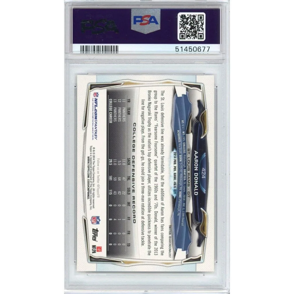 Graded 2014 Topps Aaron Donald #424 Rookie PSA 10 Gem Mint card slab