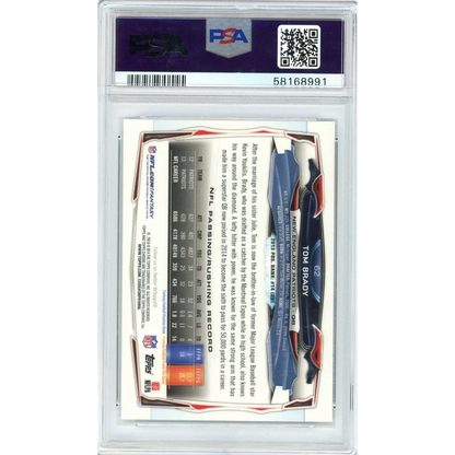Graded PSA 10 Topps Chrome Tom Brady Blue Jersey sports card showcasing chrome Tom Brady