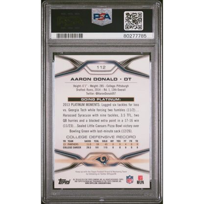 Aaron Donald 2013 Platinum Moments Rookie Card in PSA Mint 9 slab