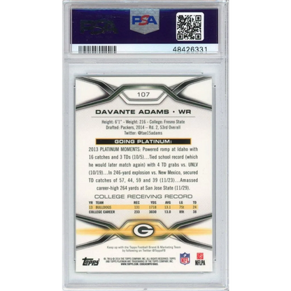 A graded Davante Adams 2014 Topps Platinum rookie football card in PSA holder