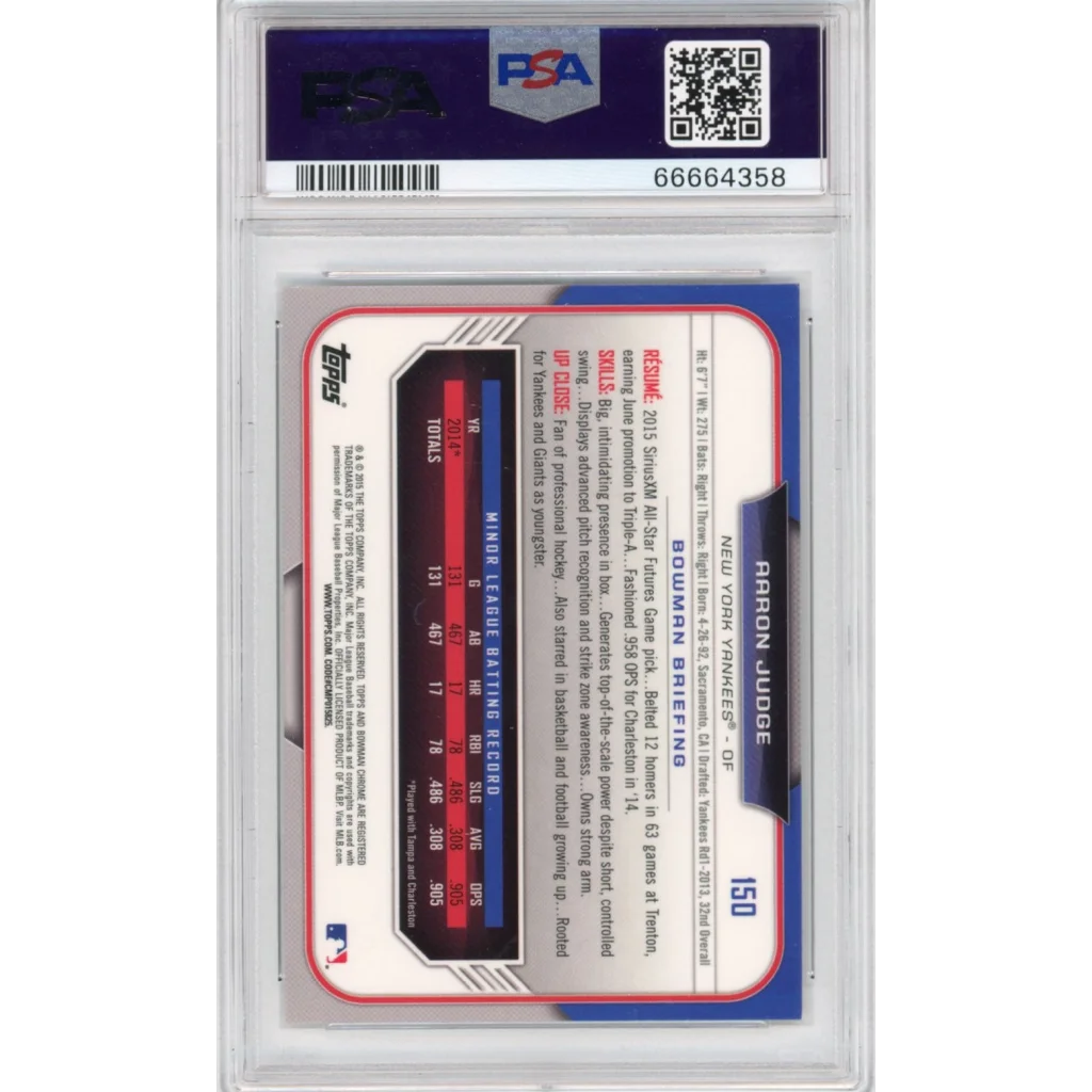 Graded 2015 Topps Stadium Club Aaron Judge Yankees rookie PSA 10 slab