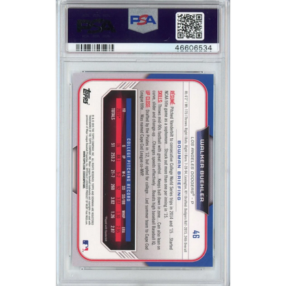Graded 2015 Bowman Draft Walker Buehler #46 Rookie RC Baseball Card PSA 10 Gem Mint | PSA 10 Gem Mint Graded Rookie Card | vintageantiquesgifts.com