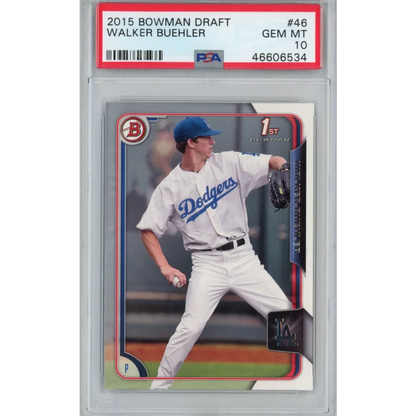 Graded 2015 Bowman Draft Walker Buehler #46 Rookie RC Baseball Card PSA 10 Gem Mint | Hall of Fame Sports Memorabilia | vintageantiquesgifts.com