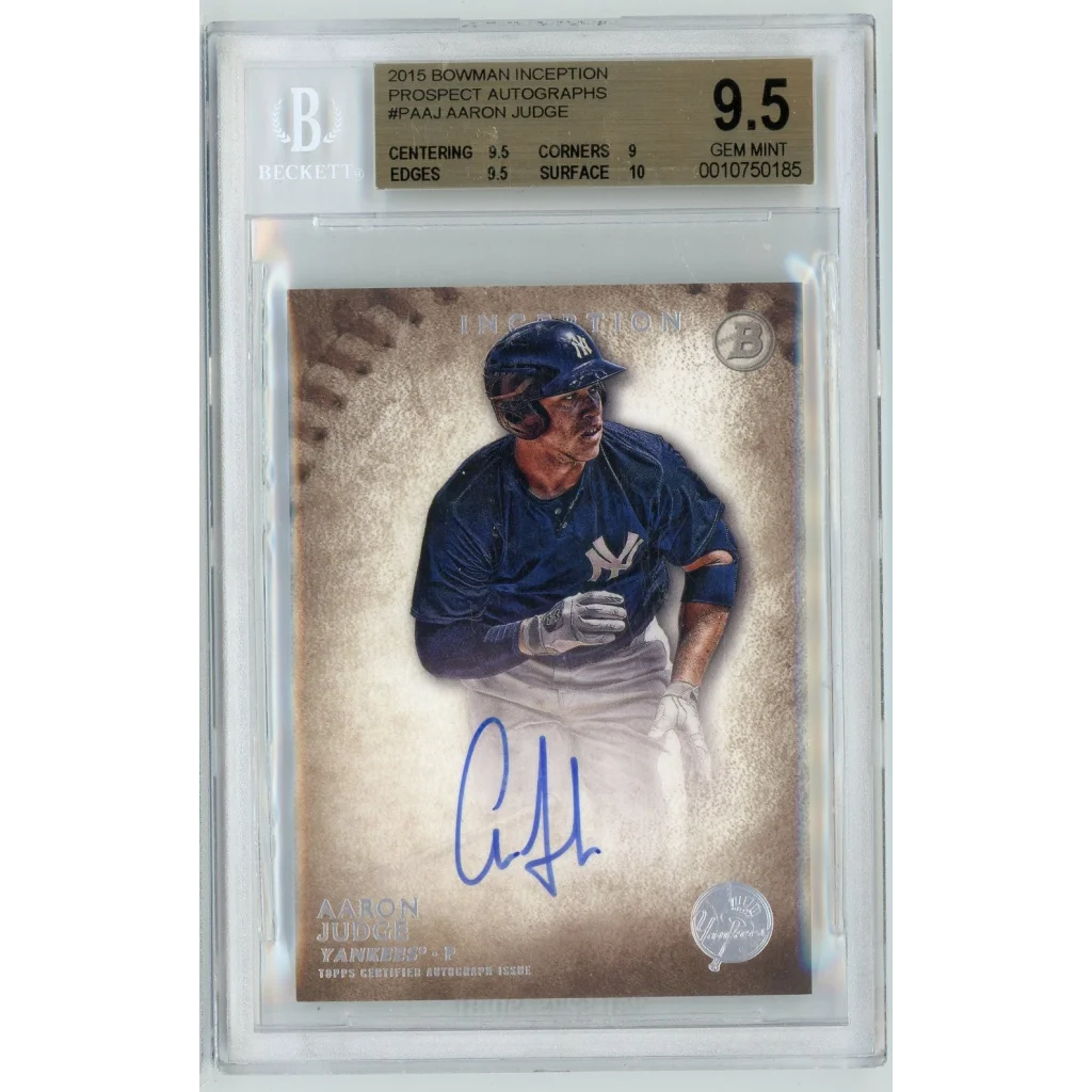Graded 2015 Bowman Inception Aaron Judge PAAJ Prospect Autographs Rookie RC Baseball Card BGS 9.5 10 Auto Grade Gem Mint | Hall of Fame Sports Memorabilia | vintageantiquesgifts.com