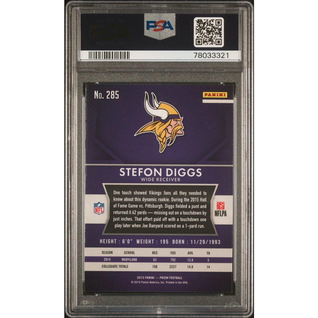 Graded 2015 Panini Prizm Stefon Diggs #285 Rookie RC Football Card PSA 10 Gem Mint | PSA 10 Gem Mint Graded Rookie Card | vintageantiquesgifts.com