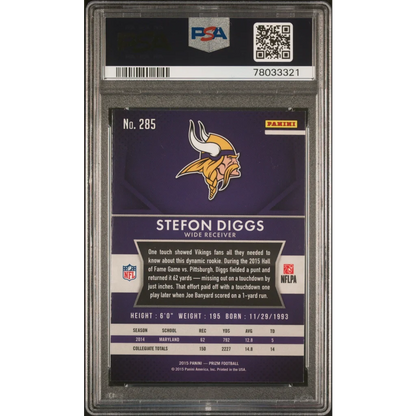 Graded 2015 Panini Prizm Stefon Diggs #285 Rookie RC Football Card PSA 10 Gem Mint | PSA 10 Gem Mint Graded Rookie Card | vintageantiquesgifts.com