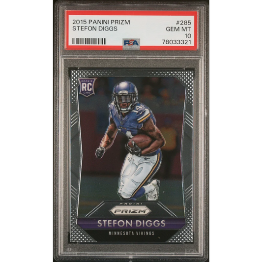 2015 Panini Prizm Stefon Diggs rookie football card graded PSA GEM MT 10 by Professional Sports Authenticator