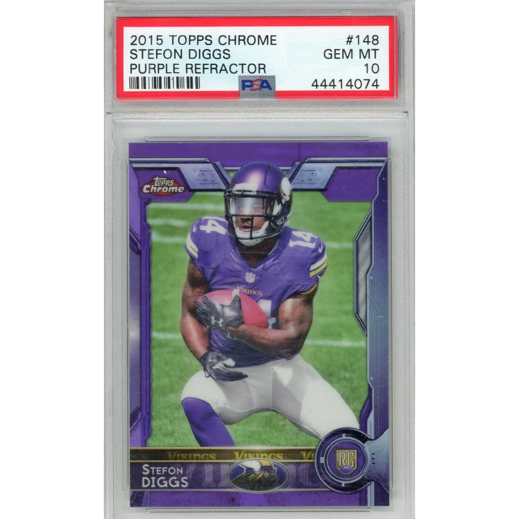 Graded 2015 Topps Chrome Stefon Diggs #148 Purple Refractor Rookie RC Football Card PSA 10 Gem Mint | Hall of Fame Sports Memorabilia | vintageantiquesgifts.com