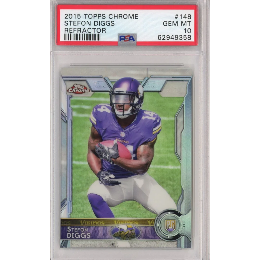 PSA Graded Stefon Diggs Refractor Rookie Card ready to ship, awesome sports collectible
