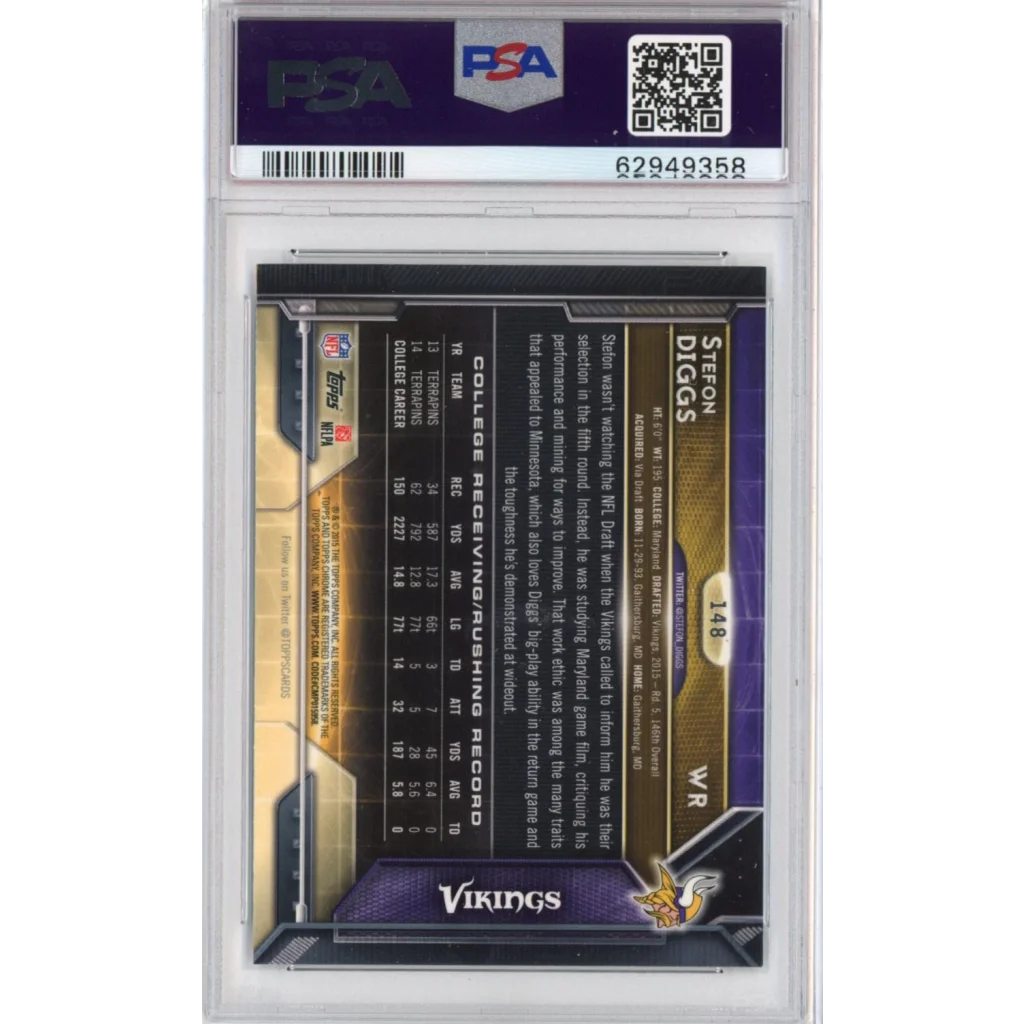 PSA graded Stefon Diggs Refractor Rookie Card in a slab ready to ship