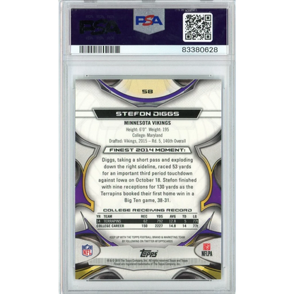 A graded Stefon Diggs 2015 Finest PSA 10 professional sports card from Topps Finest