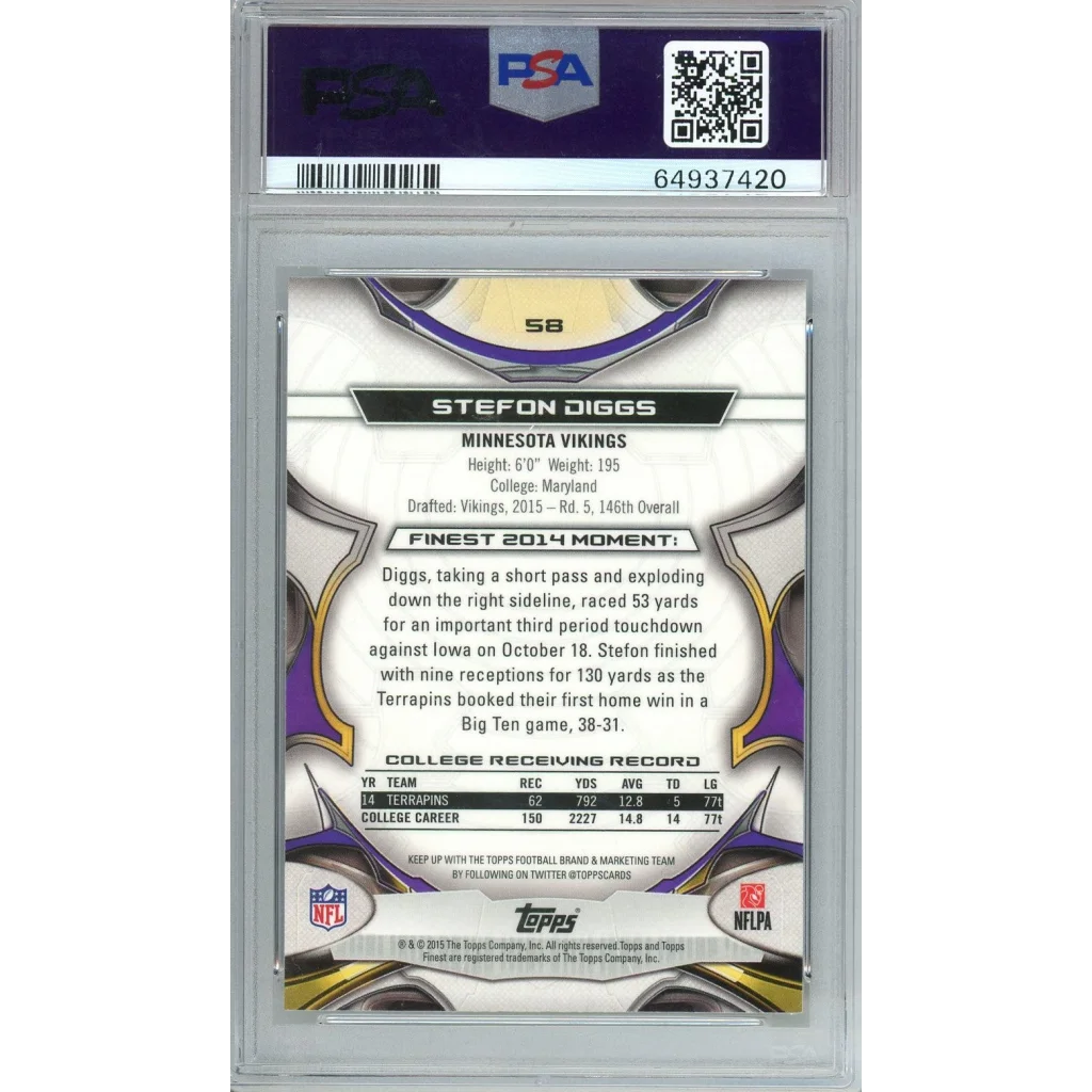 PSA 10 Graded 2015 Topps Finest Stefon Diggs X-Fractor Rookie Vikings Card