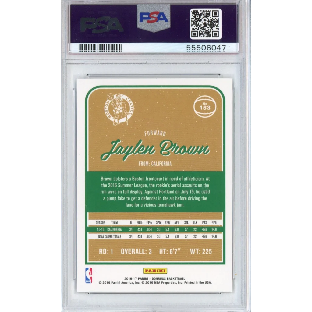 Graded PSA 10 Jaylen Brown 2016 Rookie Card basketball trading card
