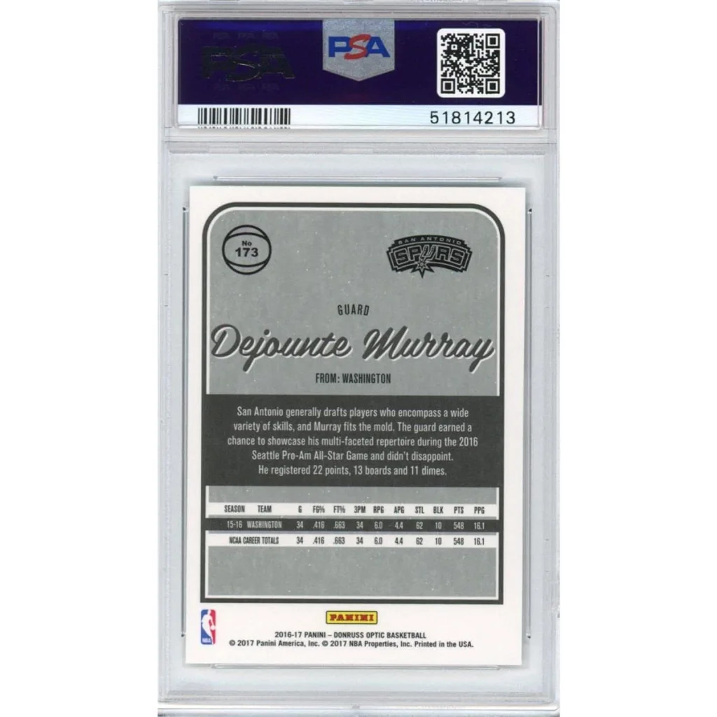 PSA 10 Dejounte Murray 2016 Panini Donruss Optic Rookie Card basketball card