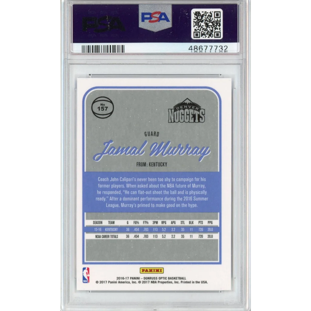 Graded 2016-17 Panini Donruss Optic Jamal Murray #157 Rookie RC Basketball Card PSA 10 Gem Mint | PSA 10 Gem Mint Graded Rookie Card | vintageantiquesgifts.com