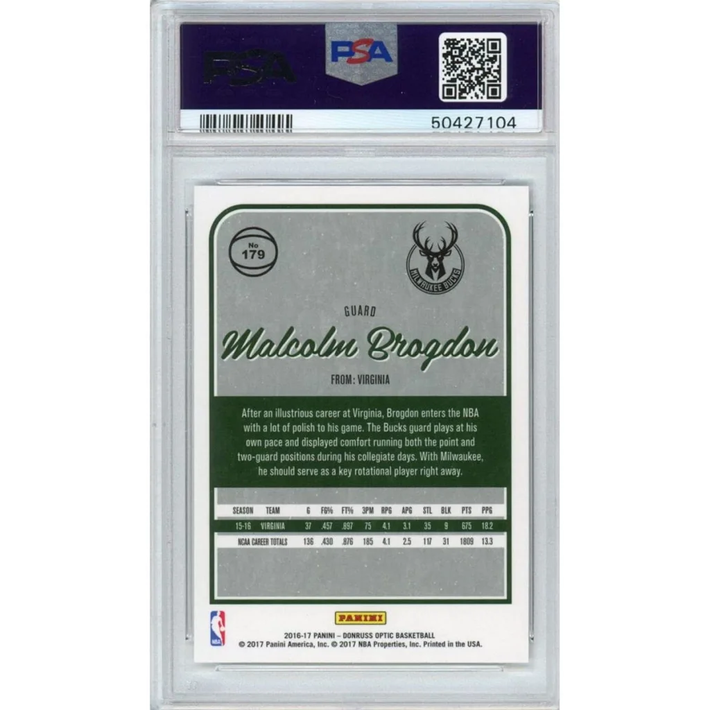 Graded 2016-17 Panini Donruss Optic Malcolm Brogdon #179 Rookie RC Basketball Card PSA 10 Gem Mint | PSA 10 Gem Mint Graded Rookie Card | vintageantiquesgifts.com