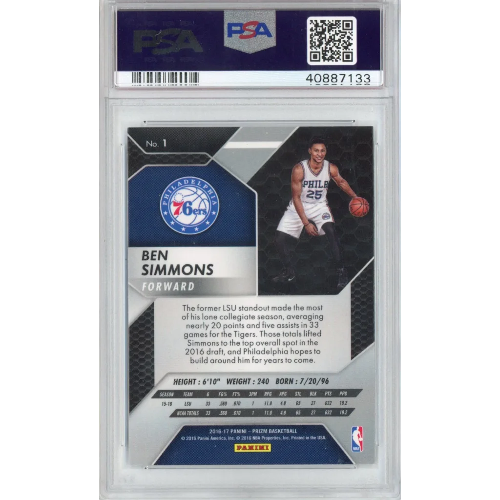 Graded 2016-17 Panini Prizm Ben Simmons #1 Rookie RC Basketball Card PSA 10 Gem Mint | PSA 10 Gem Mint Graded Rookie Card | vintageantiquesgifts.com
