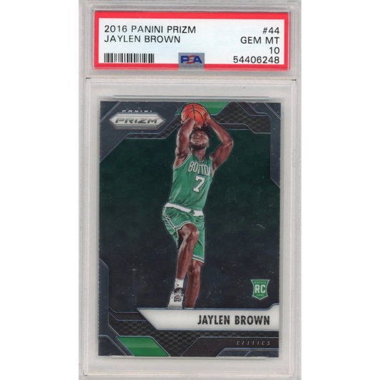 2016 Panini Prizm Jaylen Brown Rookie Card PSA GEM MT 10 for professional sports fans