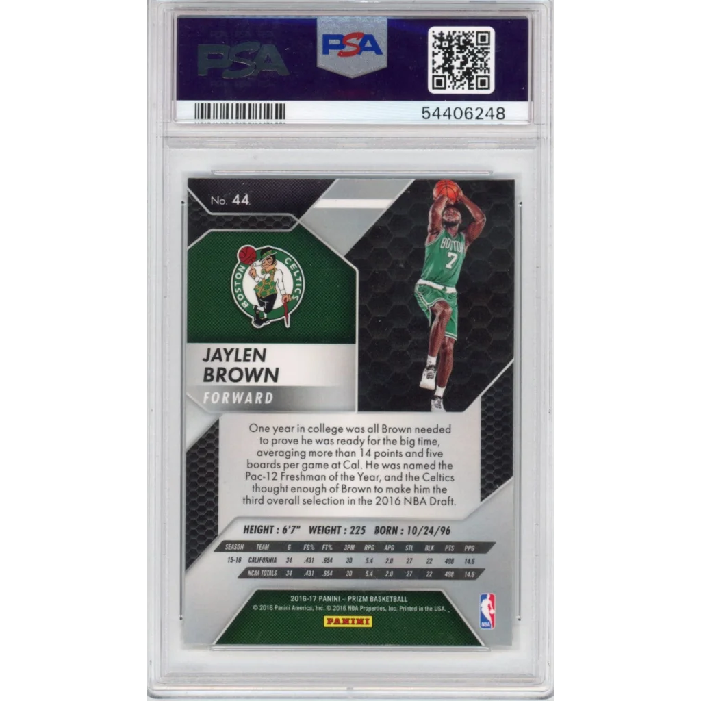 Graded PSA 10 2016-17 Panini Prizm Jaylen Brown Rookie Card in Green Jersey