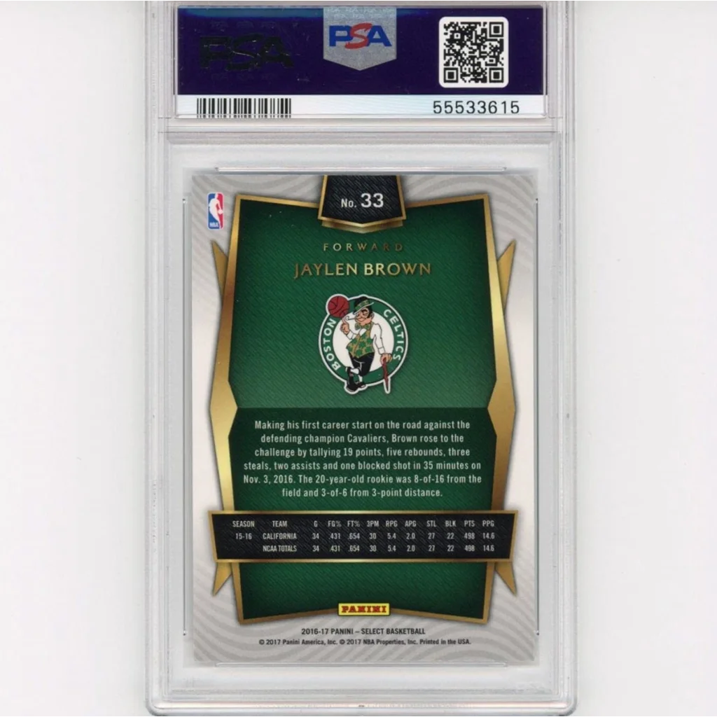 High-quality PSA 10 Jaylen Brown 2016 Panini Select Rookie Card basketball card