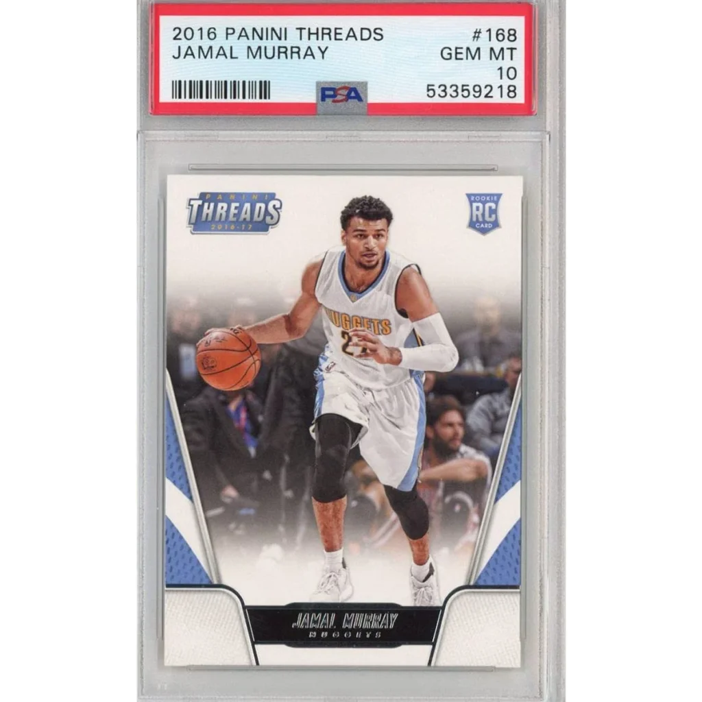 Graded 2016 Panini Threads Jamal Murray rookie basketball card on display