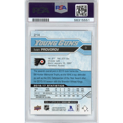 Graded 2016-17 Upper Deck UD Ivan Provorov #214 Rookie RC Hockey Card PSA 10 Gem Mint | PSA 10 Gem Mint Graded Rookie Card | vintageantiquesgifts.com