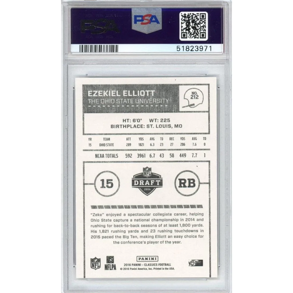 Graded PSA 10 2016 Panini Classics Ezekiel Elliott #212 White Jersey Rookie Card
