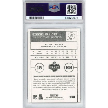 Graded PSA 10 2016 Panini Classics Ezekiel Elliott #212 White Jersey Rookie Card