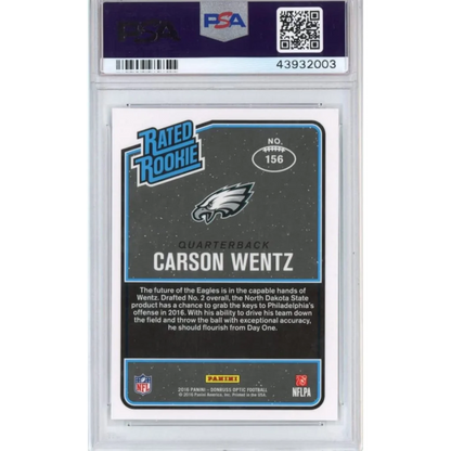 Carson Wentz 2016 Panini Donruss Optic Rated Rookie football card graded by PSA