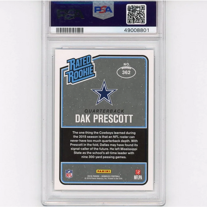 Graded 2016 Panini Donruss Dak Prescott #362 Rookie RC PSA 10 Gem Mint Card
