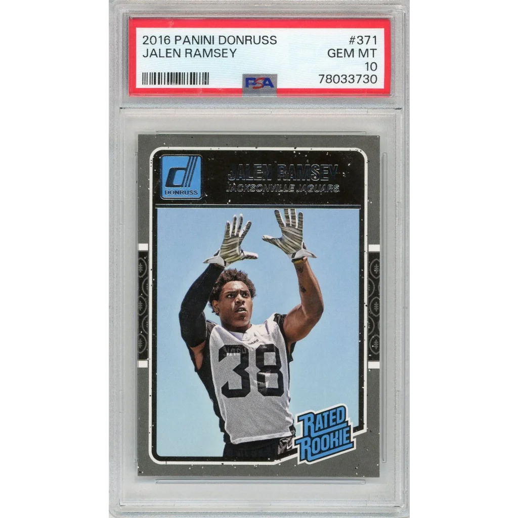 Graded 2016 Panini Donruss Jalen Ramsey #371 Rookie RC Football Card PSA 10 Gem Mint | Hall of Fame Sports Memorabilia | vintageantiquesgifts.com