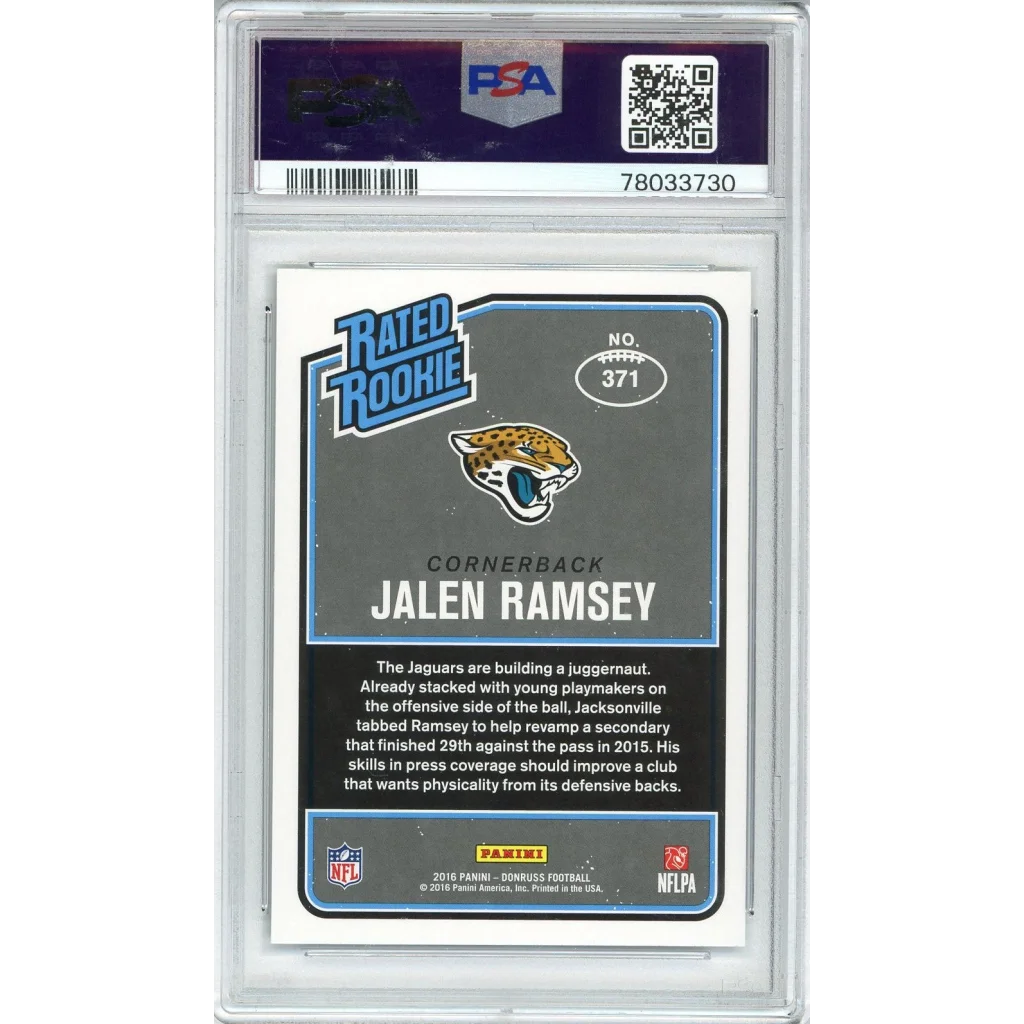 Graded 2016 Panini Donruss Jalen Ramsey #371 Rookie RC Football Card PSA 10 Gem Mint | PSA 10 Gem Mint Graded Rookie Card | vintageantiquesgifts.com