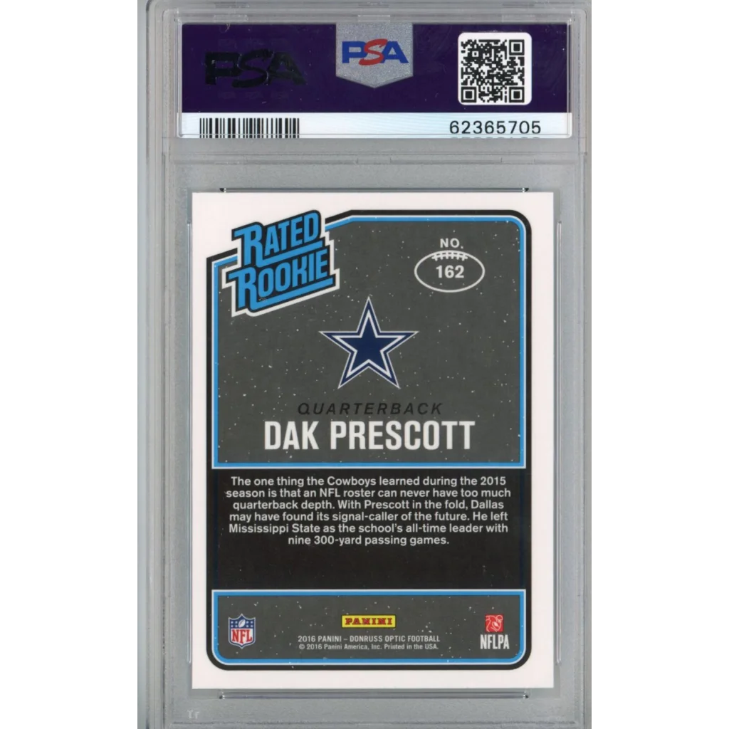 Graded 2016 Panini Donruss Optic Dak Prescott #162 Rookie RC Football Card PSA 10 Gem Mint | PSA 10 Gem Mint Graded Rookie Card | vintageantiquesgifts.com