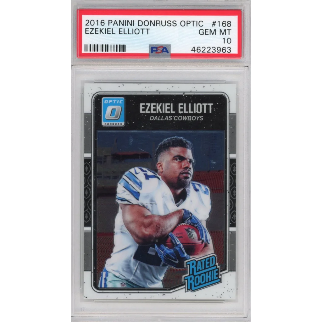 Graded 2016 Panini Donruss Optic Ezekiel Elliott #168 Rookie RC Football Card PSA 10 Gem Mint | Hall of Fame Sports Memorabilia | vintageantiquesgifts.com