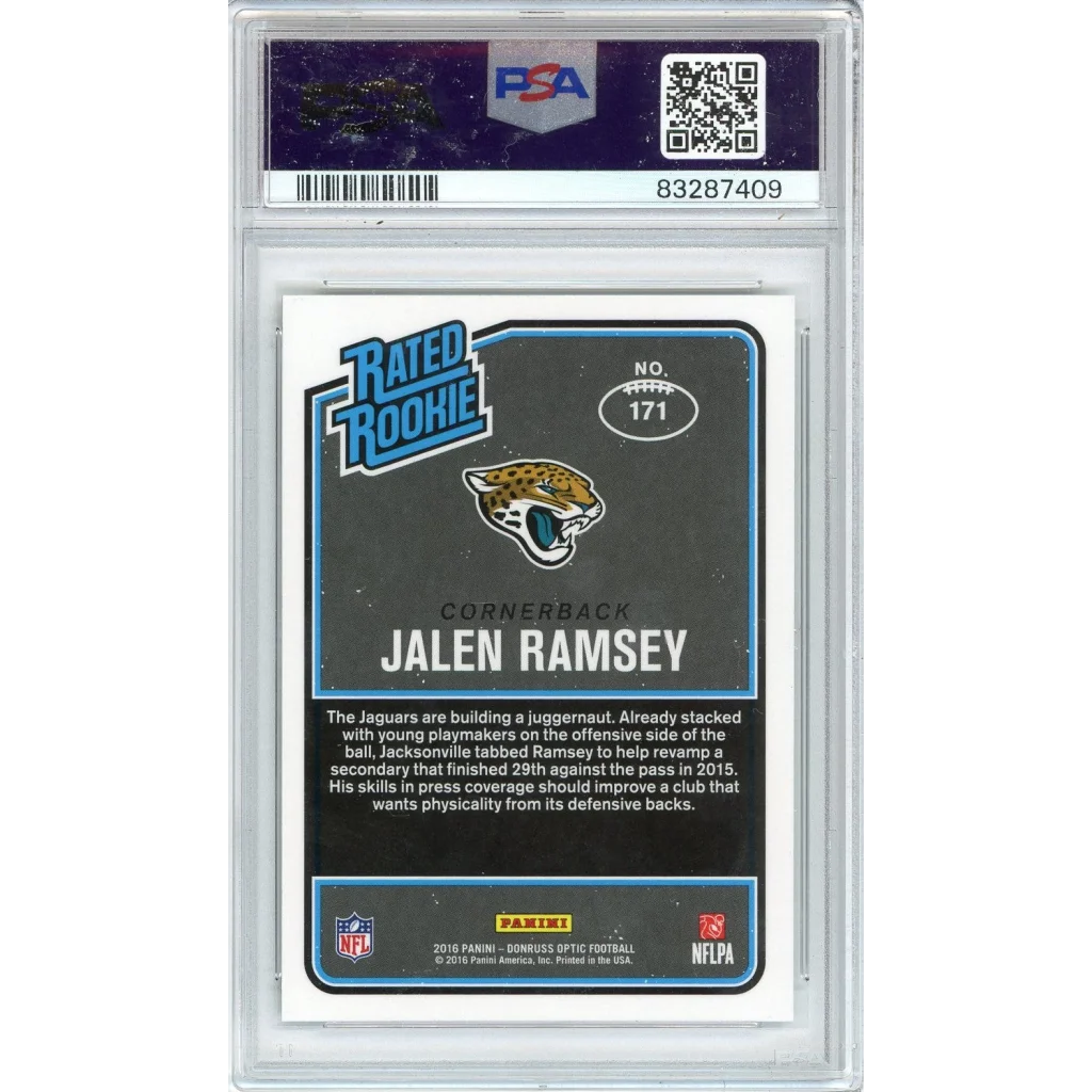 Jalen Ramsey 2016 Panini Donruss Optic Holo Rookie Card graded by PSA