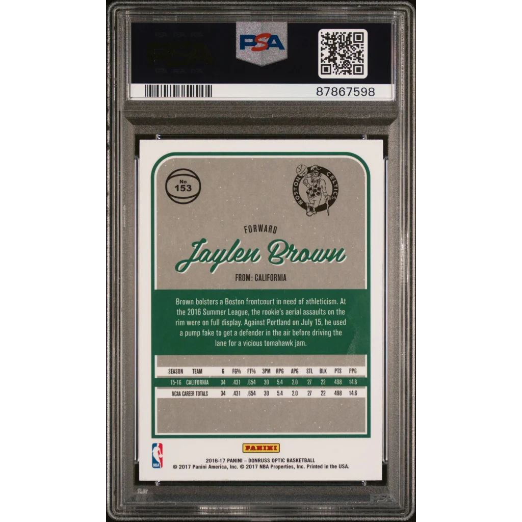 Graded 2016 Panini Donruss Optic Jaylen Brown #153 Rookie RC Basketball Card PSA 10 Gem Mint | PSA 10 Gem Mint Graded Rookie Card | vintageantiquesgifts.com