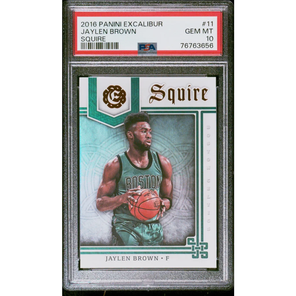 Graded PSA Jaylen Brown 2016 Excalibur Rookie Card displayed in product listing