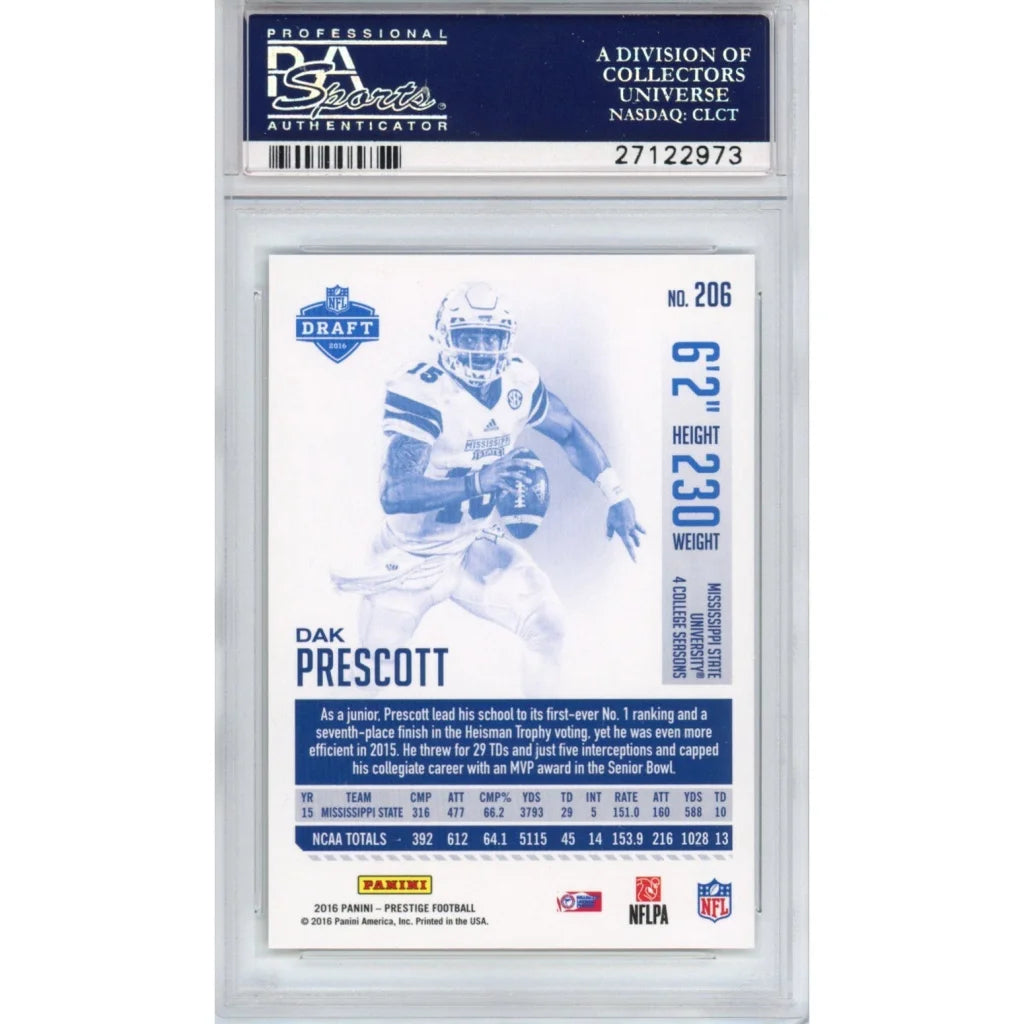 Professional Sports Authenticator graded Dak Prescott 2016 Panini Prestige rookie card